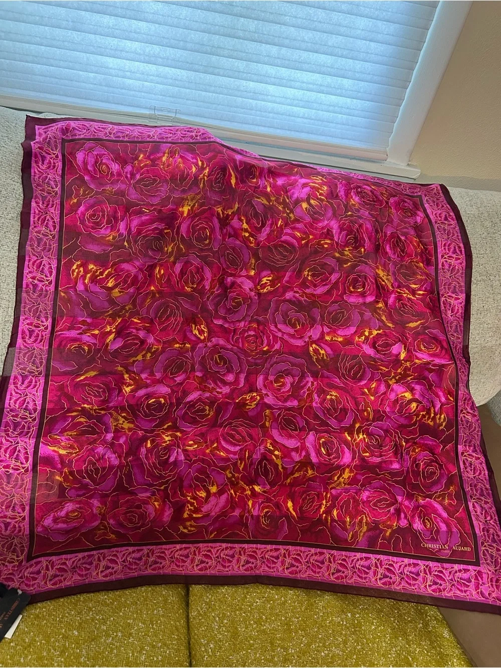 Christian Audigier Pink Floral Silk Scarf 34 x 34